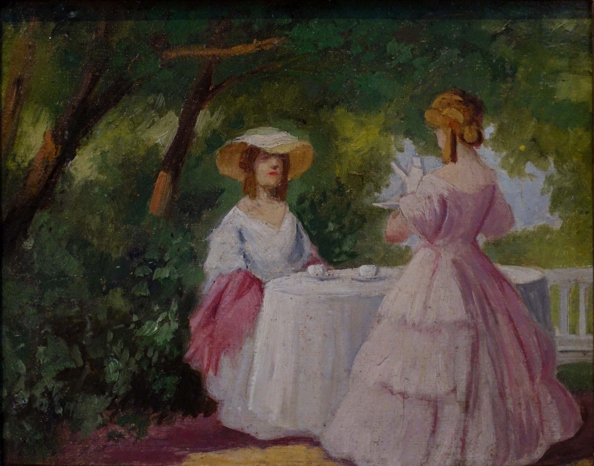 Le Thé Au Jardin 1885 - Peintre à Identifier - -photo-2