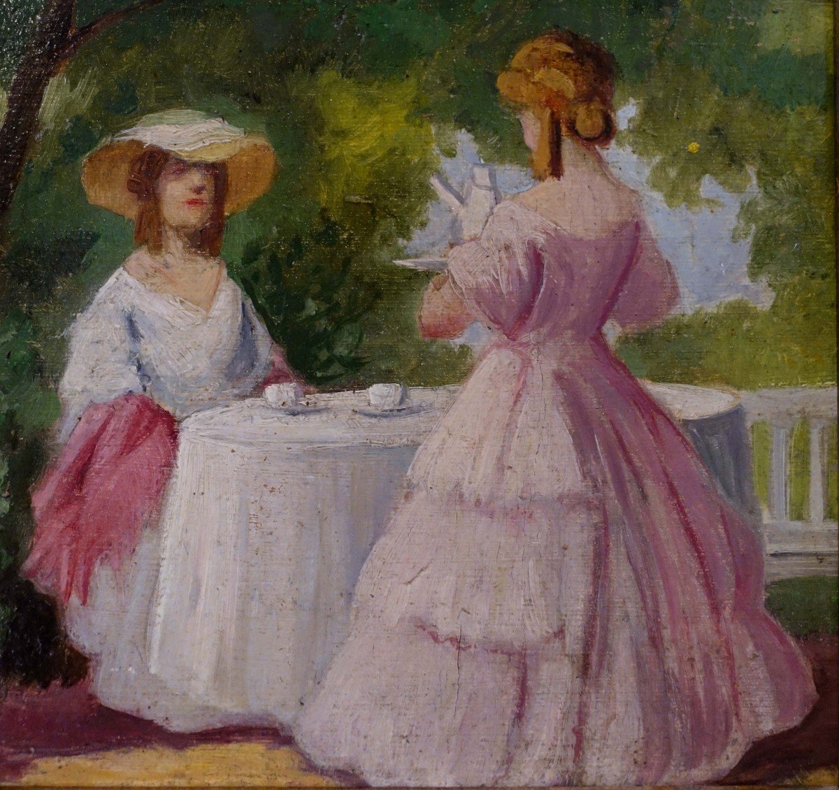 Le Thé Au Jardin 1885 - Peintre à Identifier - -photo-3