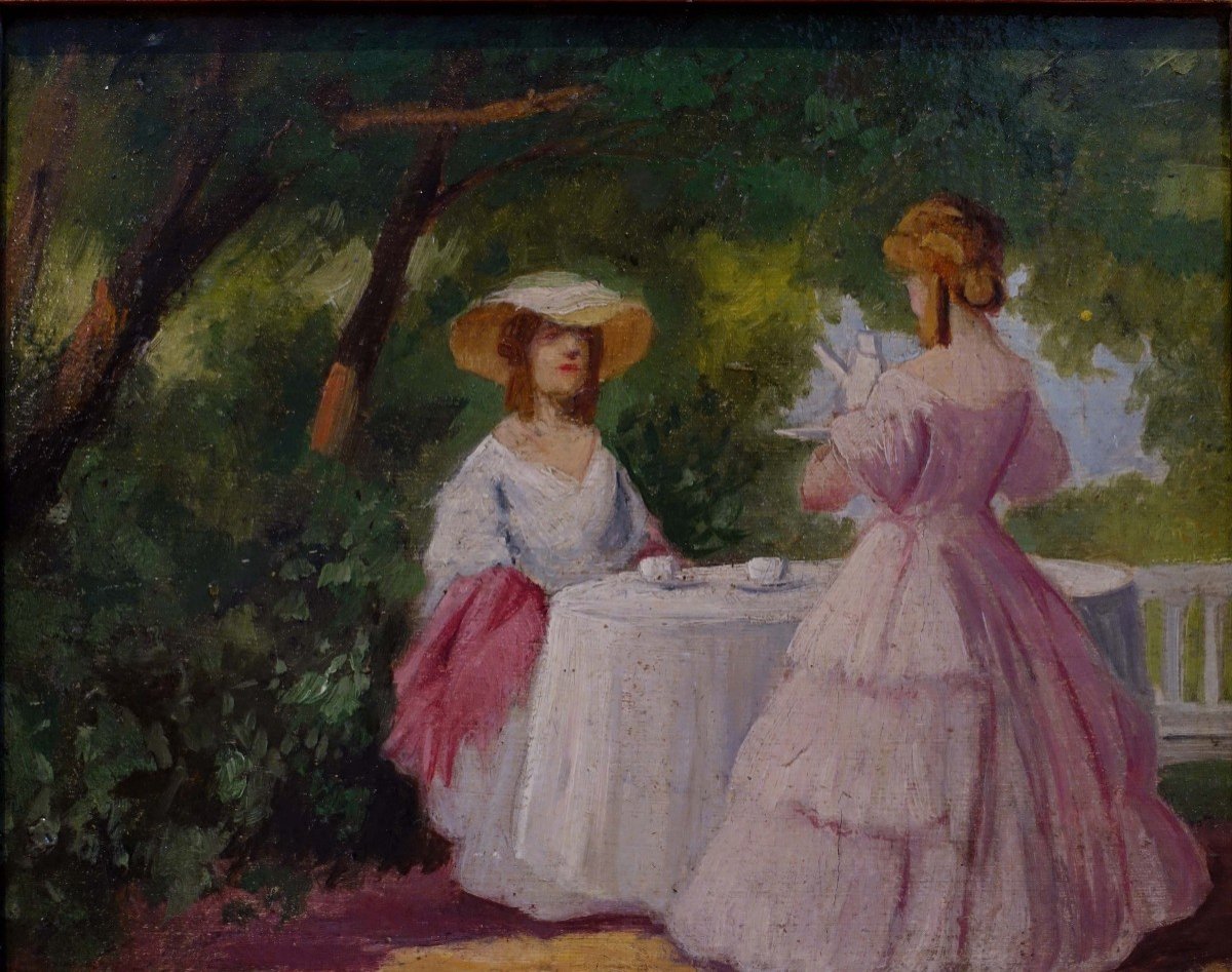 Le Thé Au Jardin 1885 - Peintre à Identifier - -photo-4