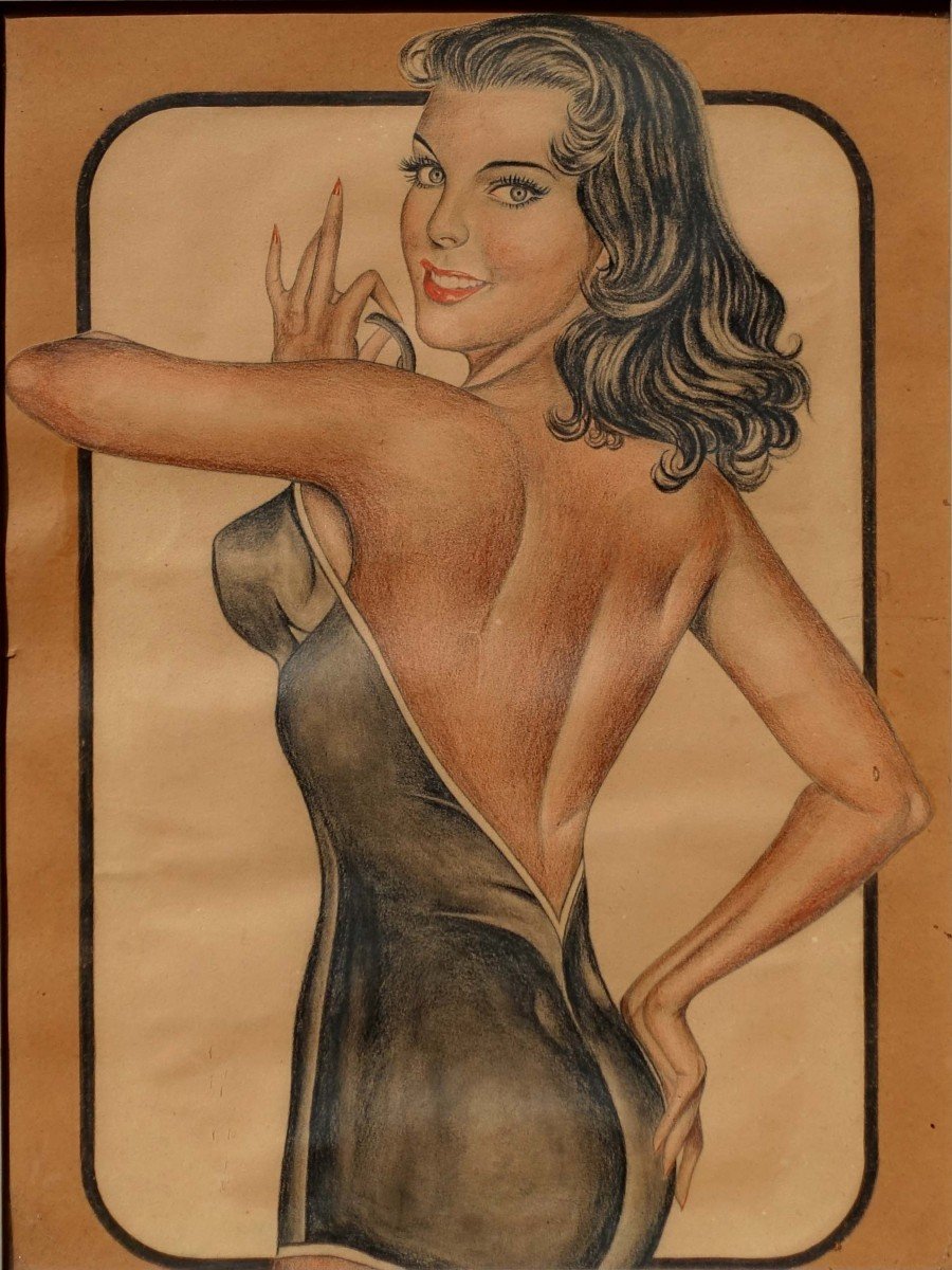 Pin-up 1955 - Dessin Original --photo-2