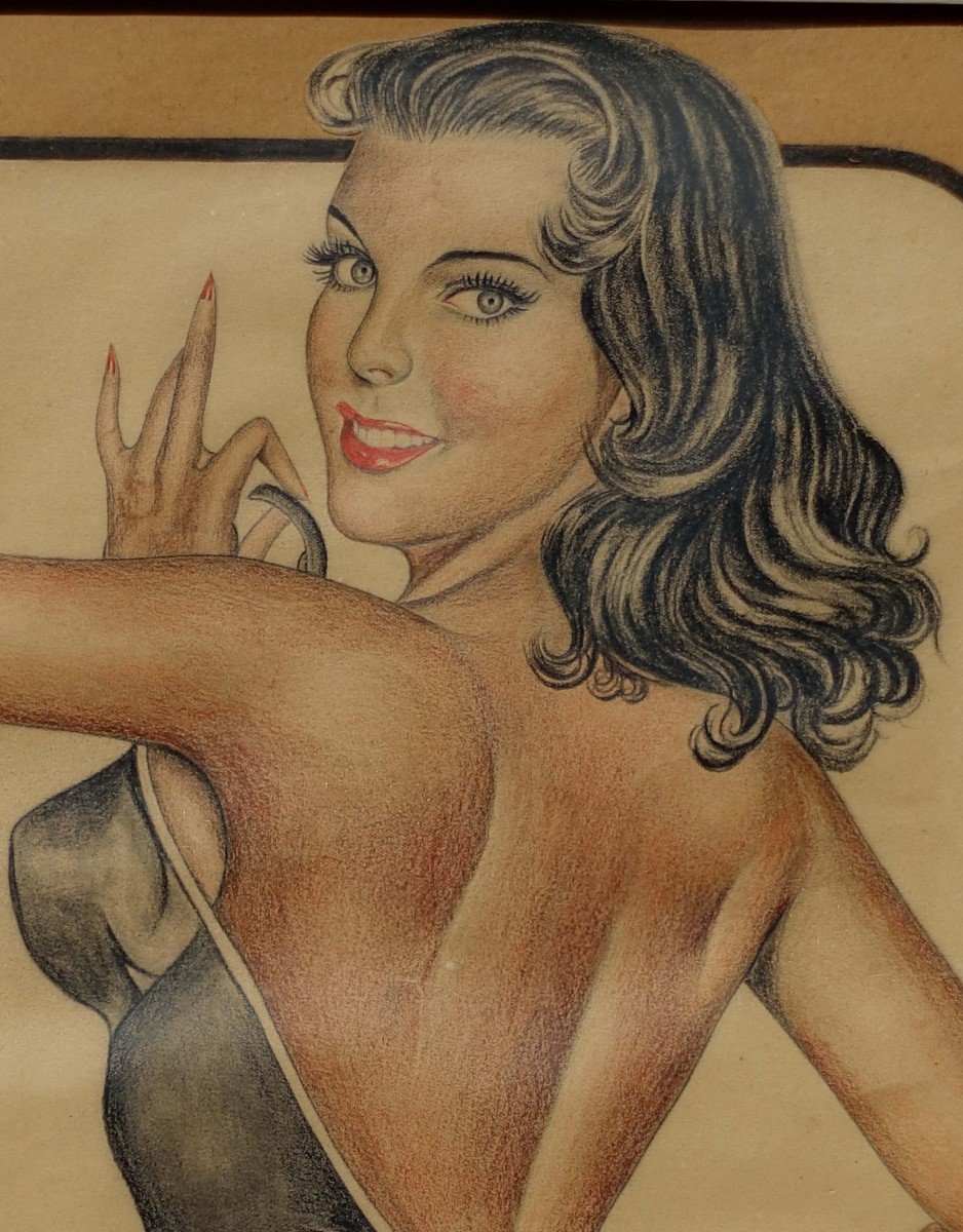 Pin-up 1955 - Dessin Original --photo-3