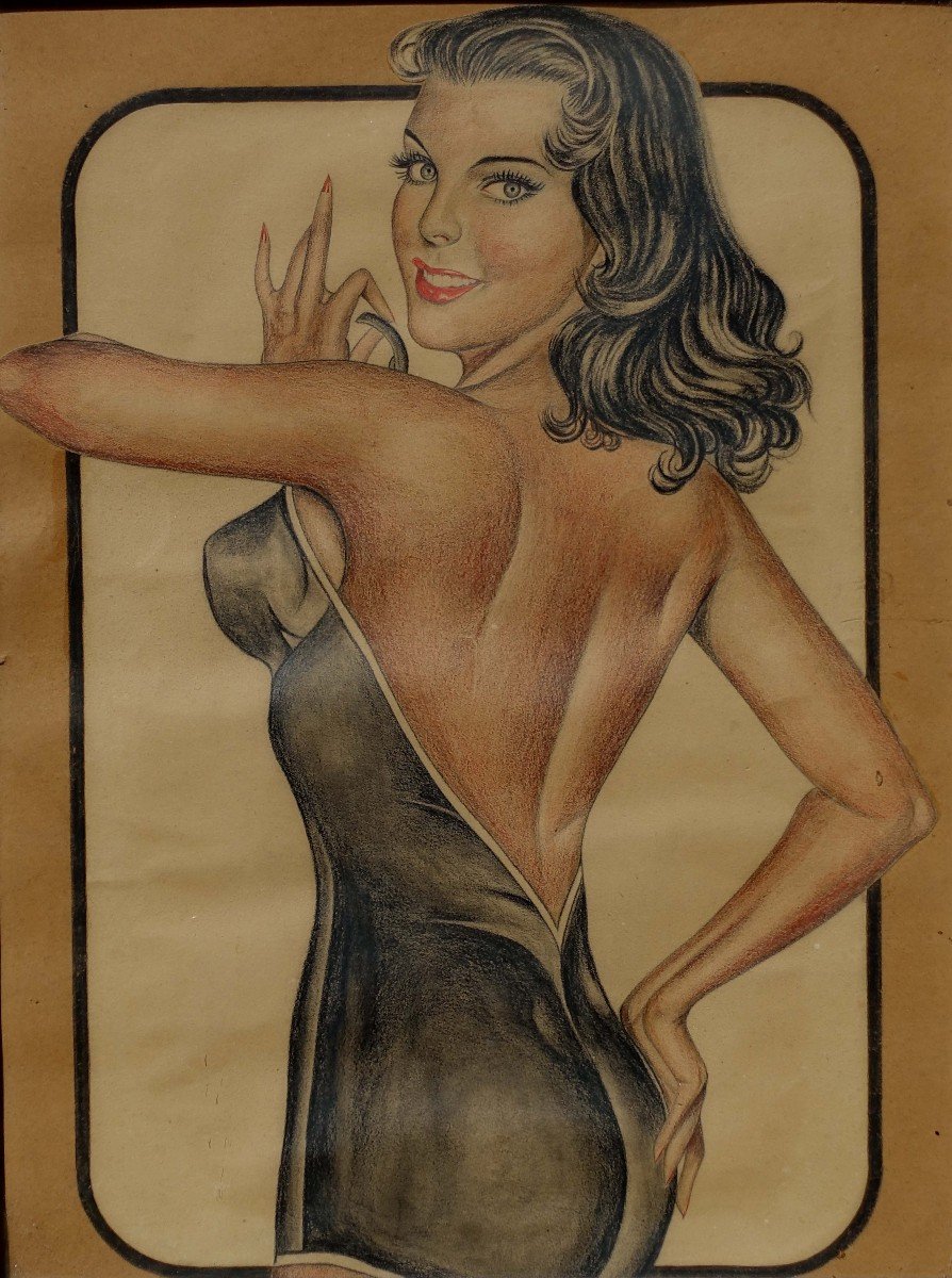 Pin-up 1955 - Dessin Original --photo-2