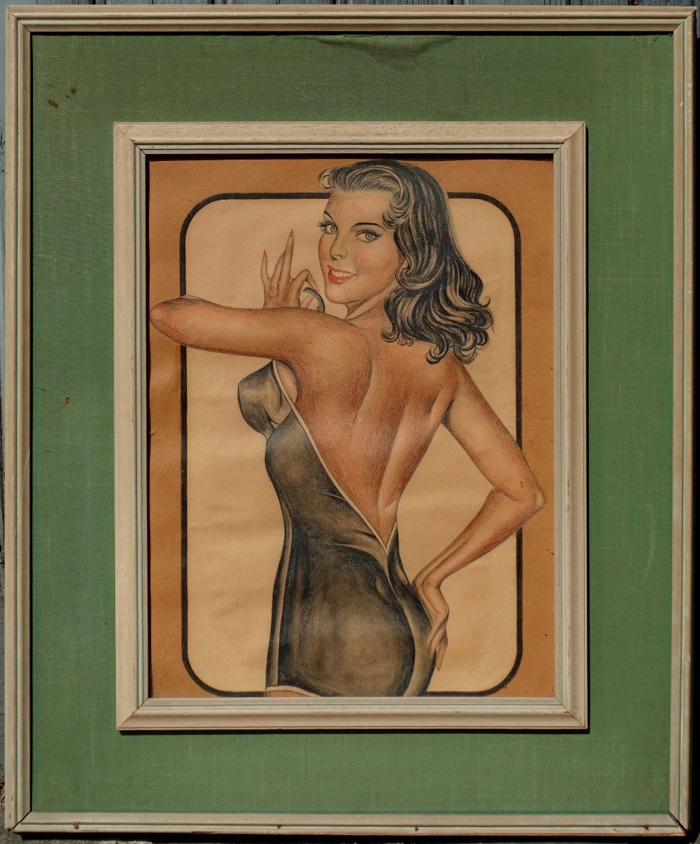 Pin-up 1955 - Dessin Original -