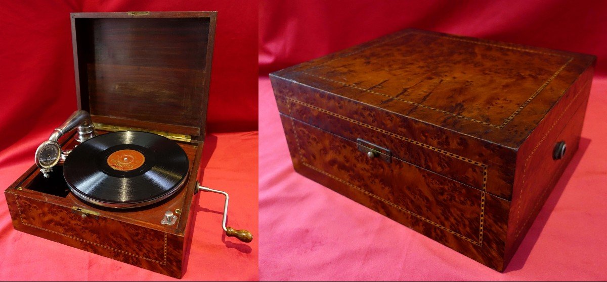 Small Phono Magnifying Glass And Marquetry - 1920 - Unique Piece - 