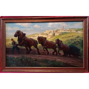 Jean Delvin (1853-1922) - Attelage En Italie - Grand Format -