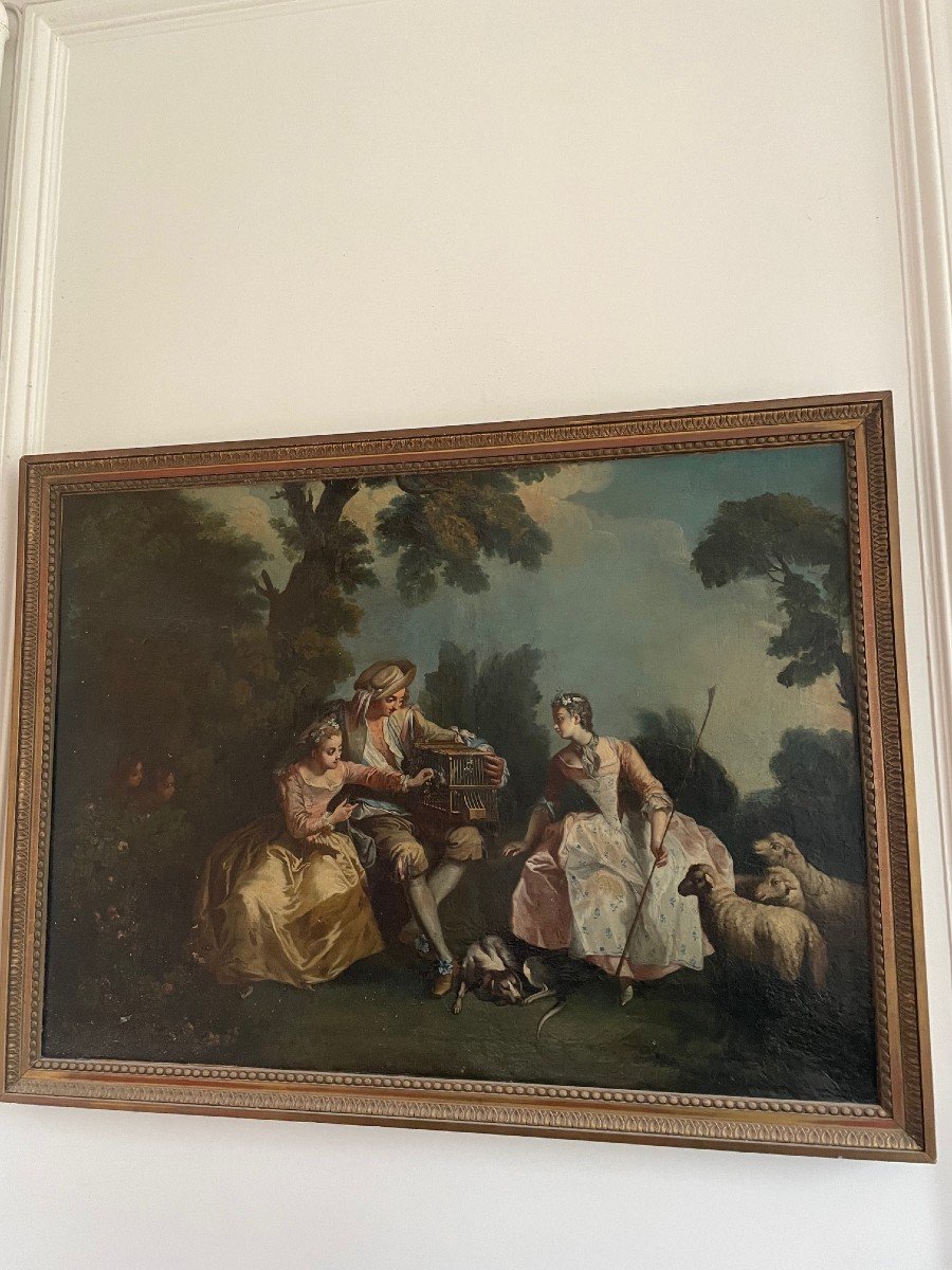 Very Beautiful 18th Century Painting, Country Scene-photo-2