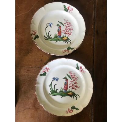 Pair Of Moustier Plates 18th Century Chinese Decor