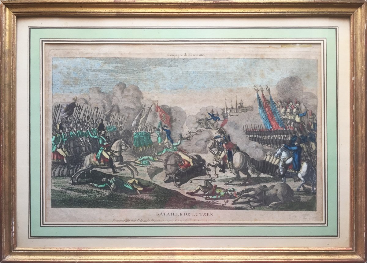 Battle Of Lutzen, Napoleon, Eau-drill Watercolored Period Ist Empire, Jean Publisher