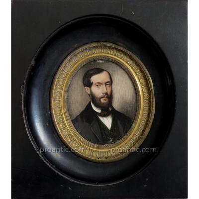 Miniature On Ivory Signed And Dated Alfred Vernet 1851 Portrait Of A Stylish Man
