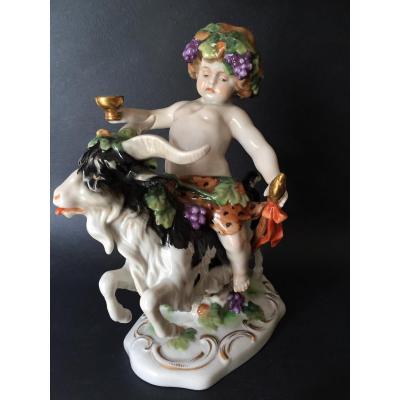Bacchus (putti) Chevauchant A Goat, Saxe Porcelain, Manufacture Scheibe-alsbach