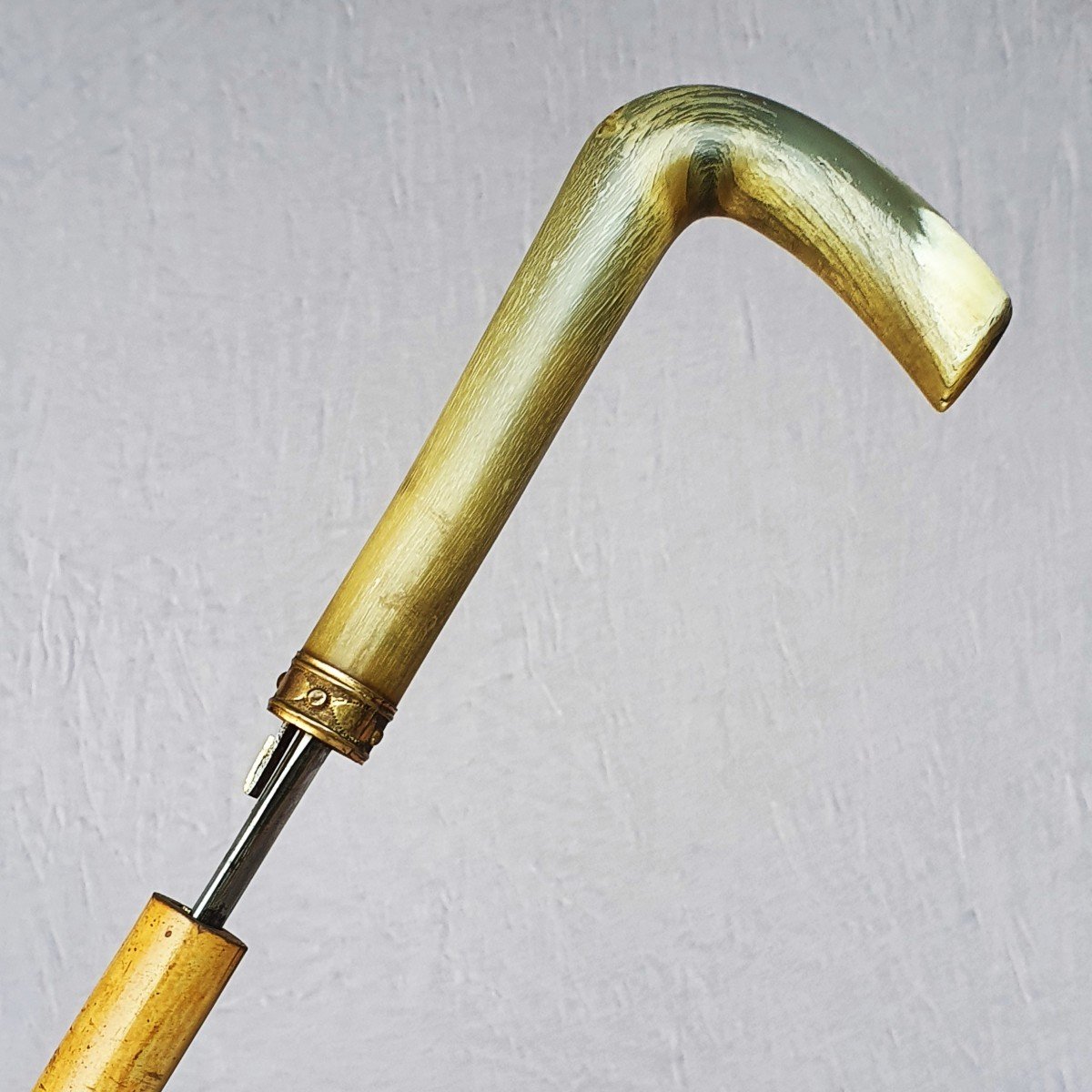 Antique Sword Cane, Dagger, Short Blade, Push Button, Horn-photo-2