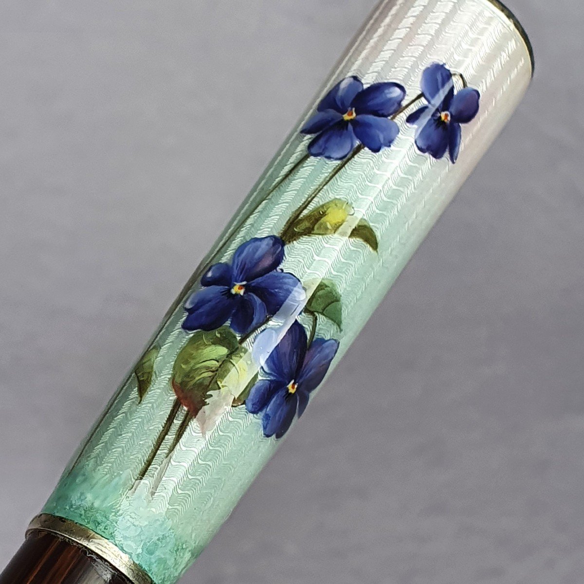 Art Nouveau Cane With Enamel Knob Decorated With Violets-photo-3