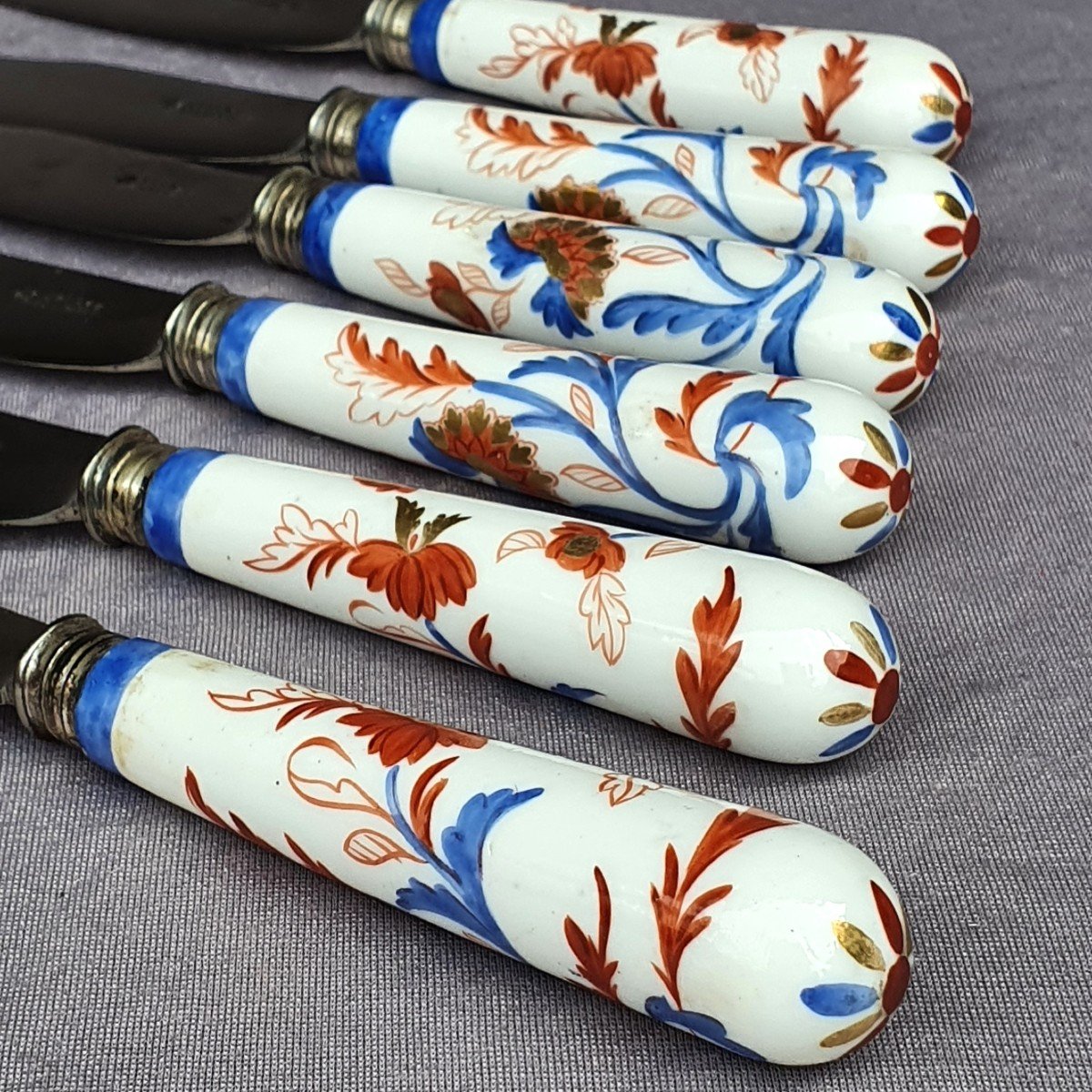 Rare Set Of Six 18th Century Chinese Porcelain Handle Knives-photo-4