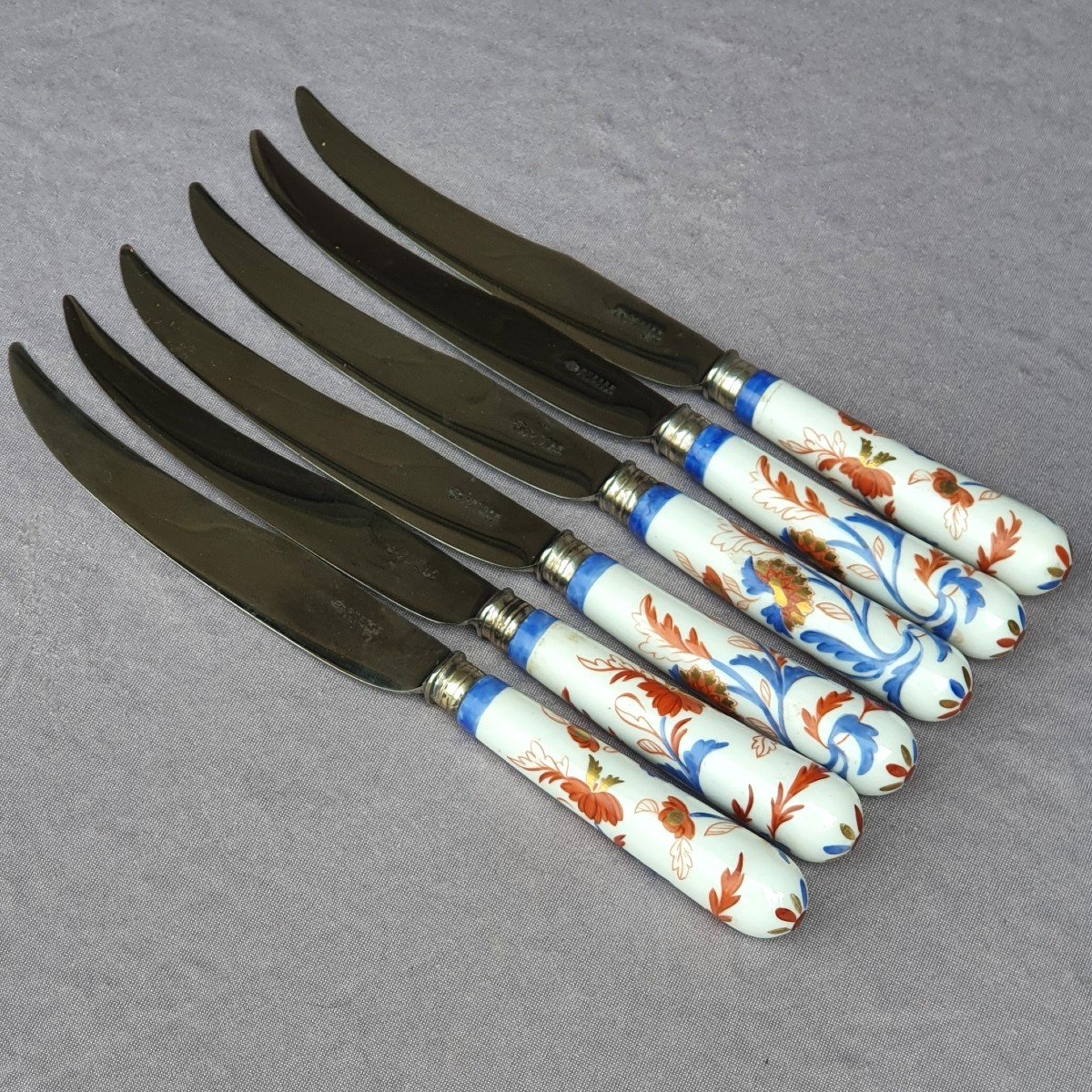 Rare Set Of Six 18th Century Chinese Porcelain Handle Knives-photo-2