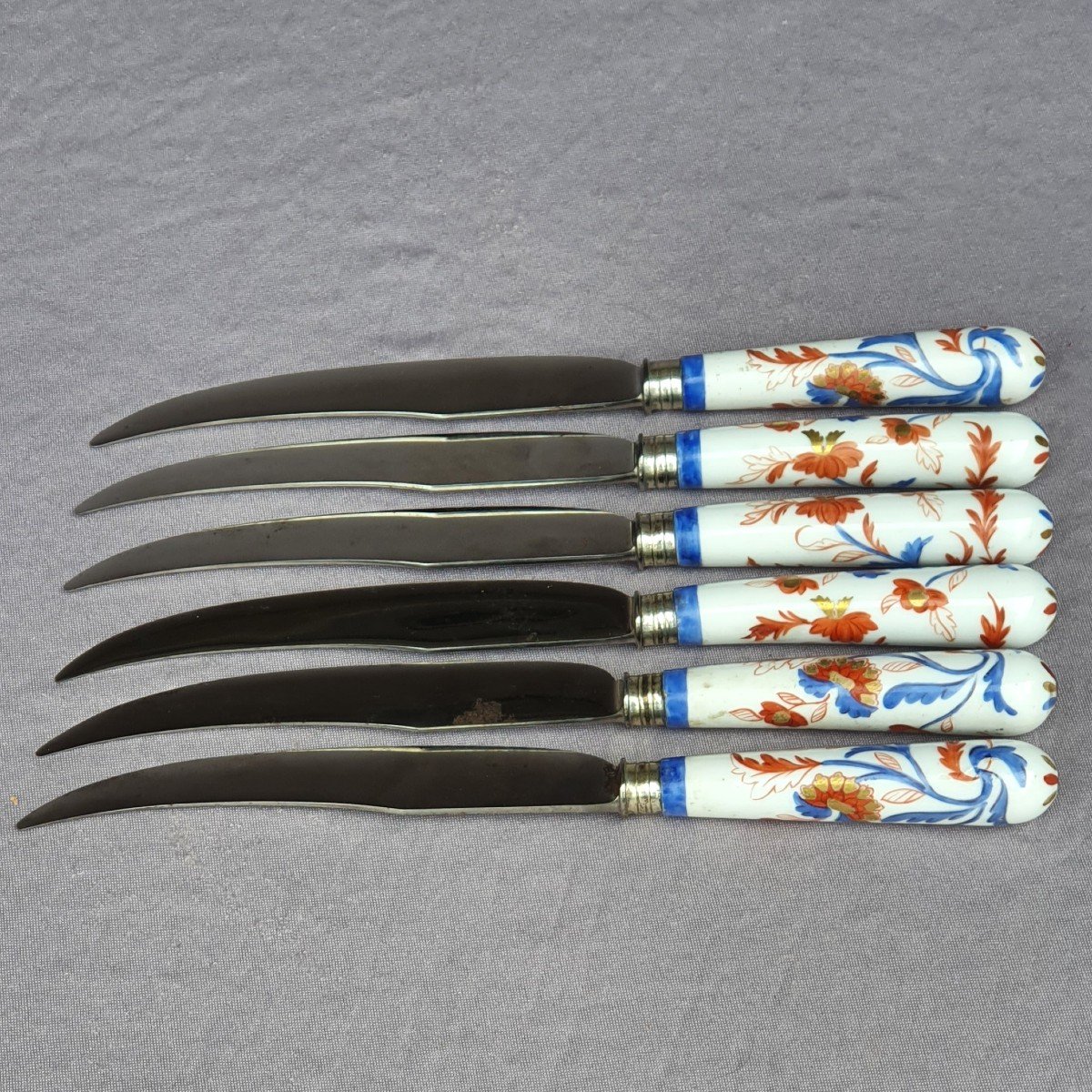 Rare Set Of Six 18th Century Chinese Porcelain Handle Knives-photo-4