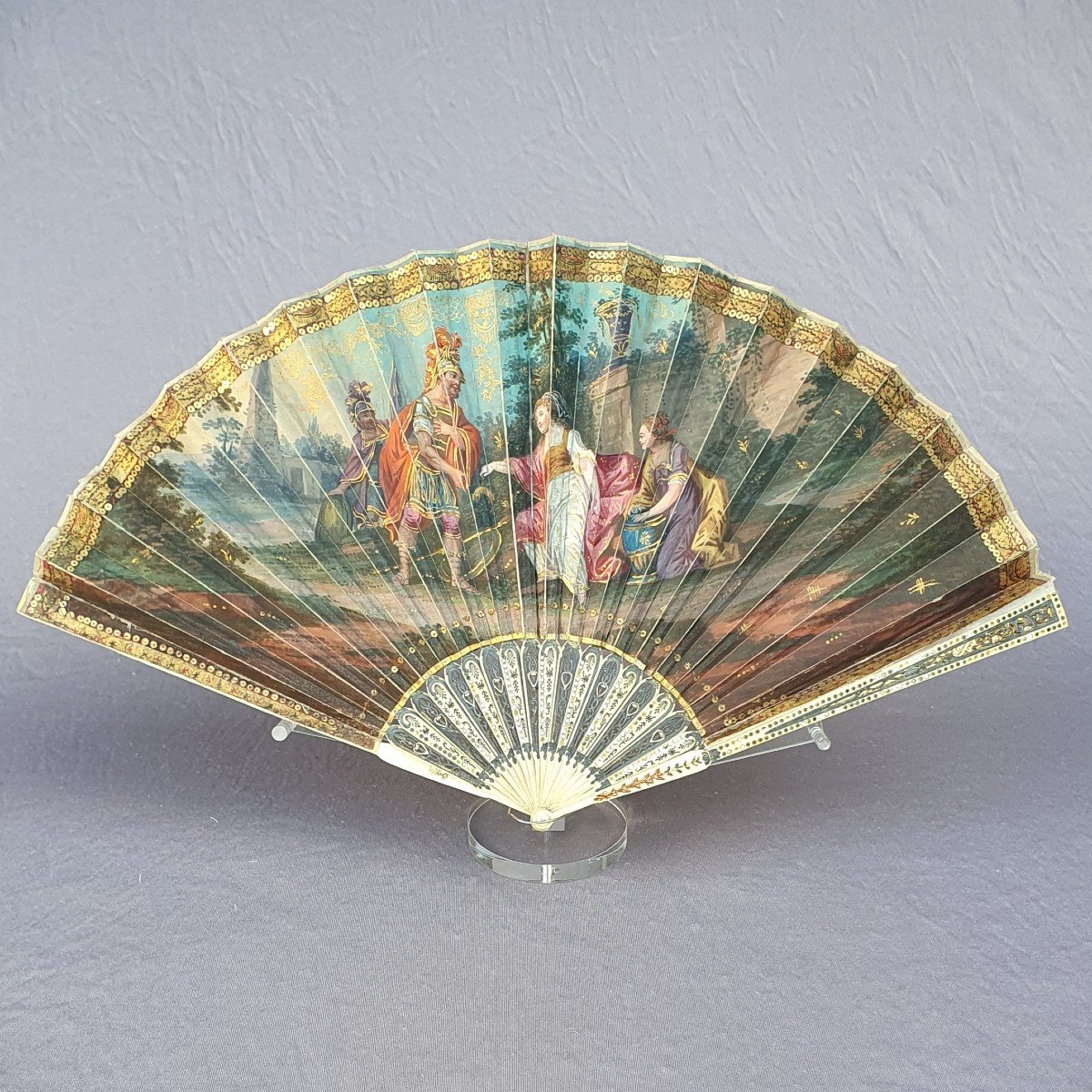 Antique Fan, Hand Painted On Silk, Circa 1800-photo-2