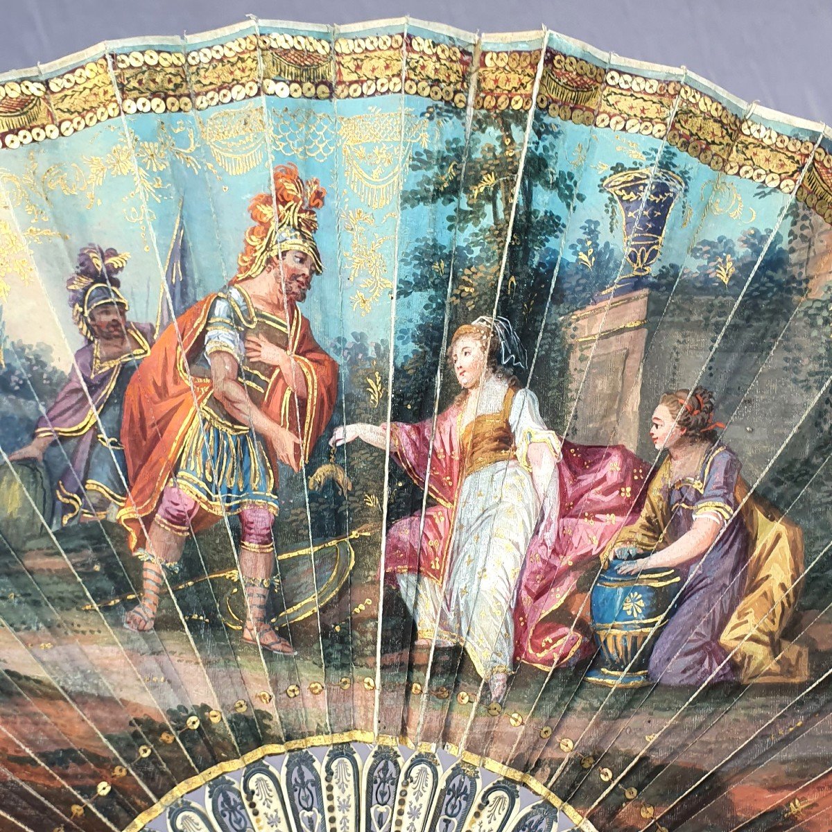 Antique Fan, Hand Painted On Silk, Circa 1800