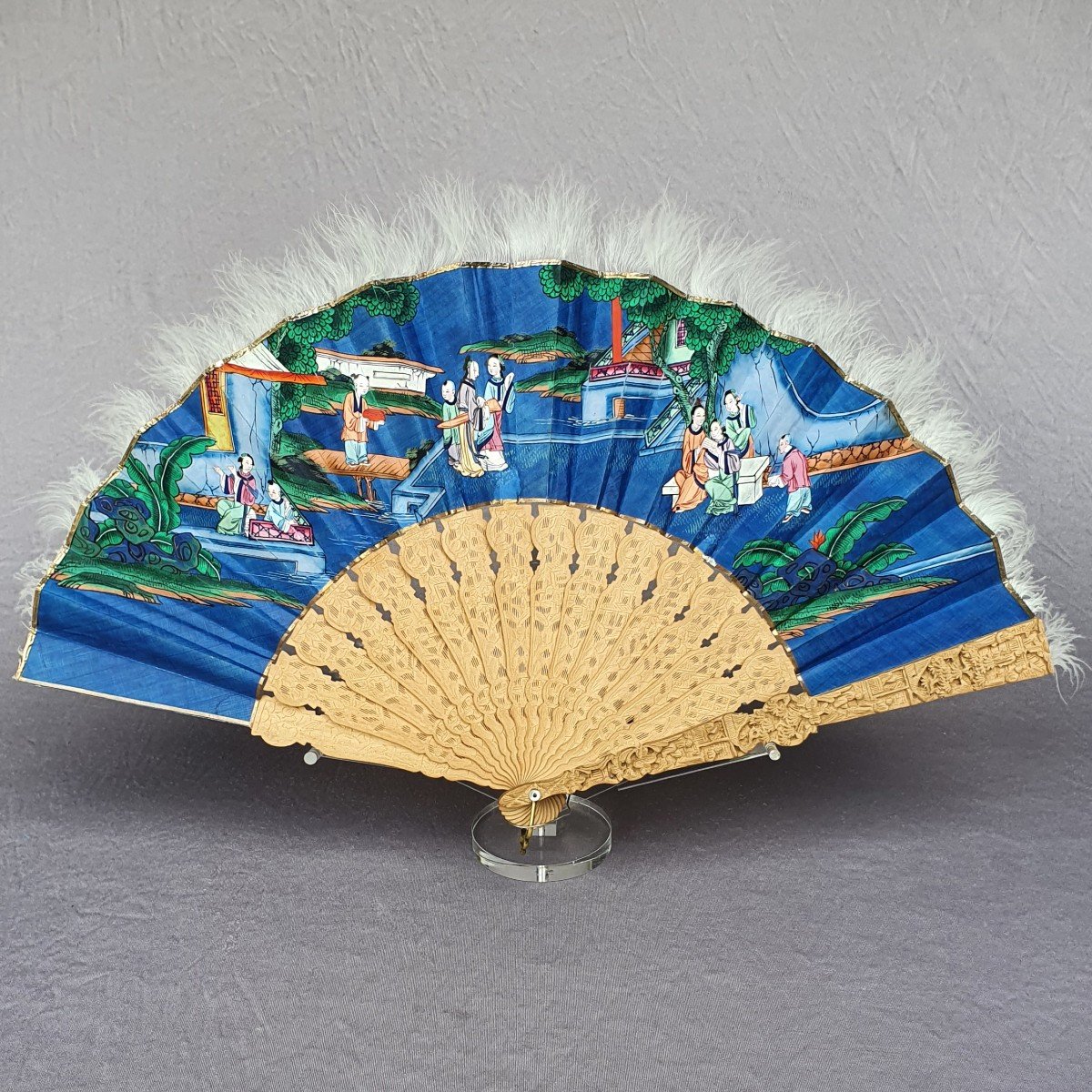 Antique Fan, 19th Century China, Sandalwood Frame-photo-2