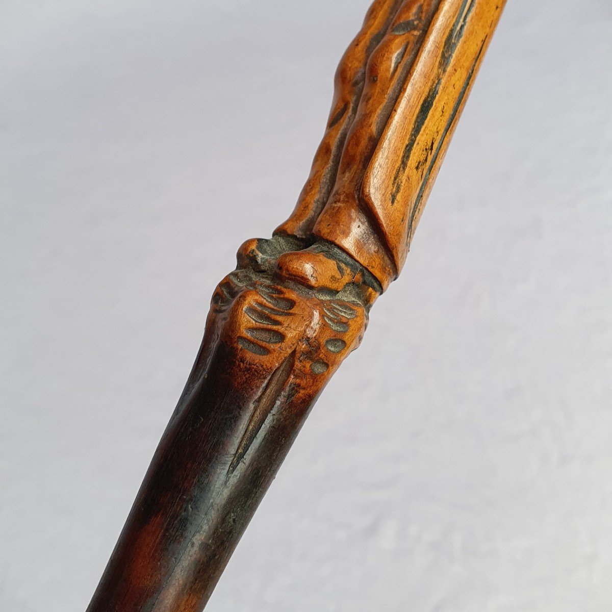 Popular Art Cane, Georges Clemenceau Caricature, Monoxyl Carved Wood, Circa 1906-photo-6