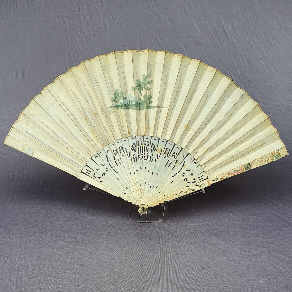 Antique Fan, 18th Century, Mythological Scene “the Judgment Of Paris”-photo-3