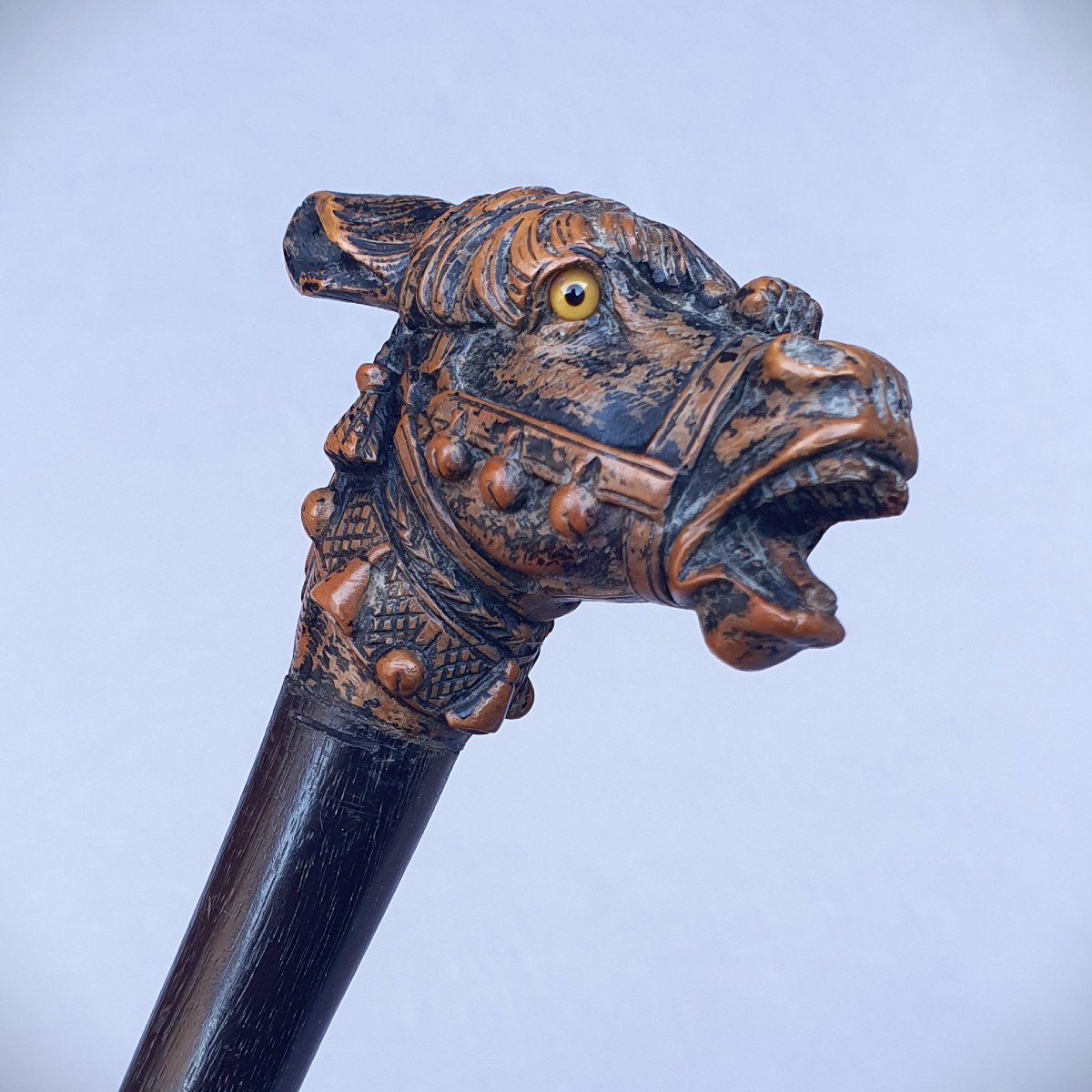 Cane With Wooden Knob Carved With A Donkey's Head