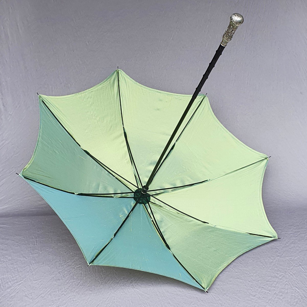 Art Nouveau Umbrella, Silver Knob, Silk Canvas-photo-3