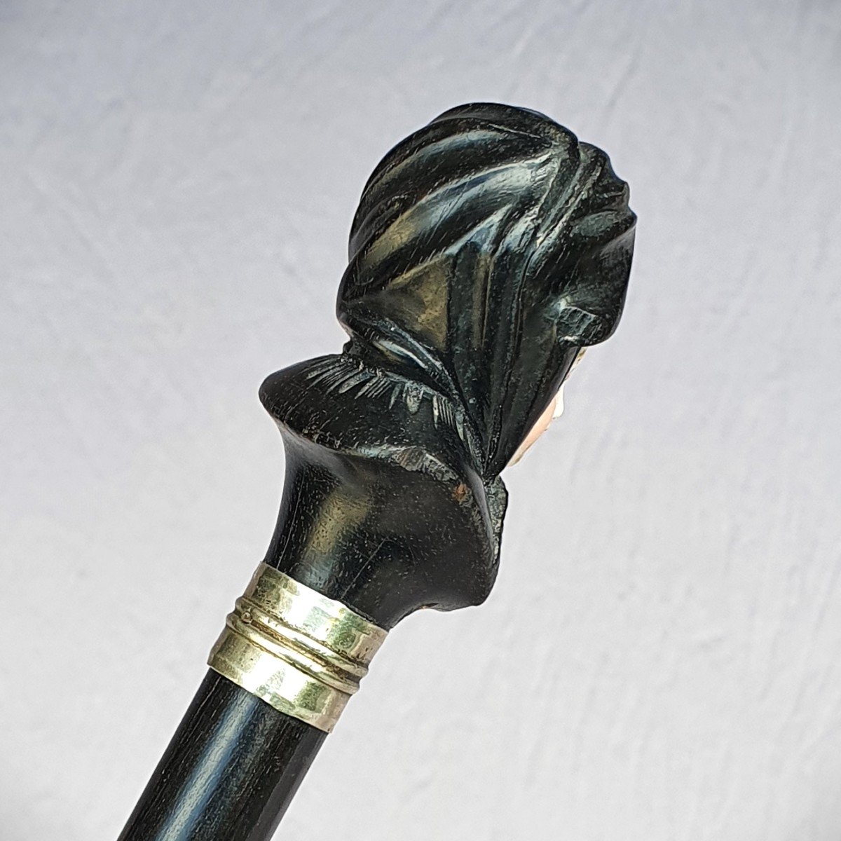 Wood And Porcelain Cane, Woman With A Scarf, Circa 1900-photo-2