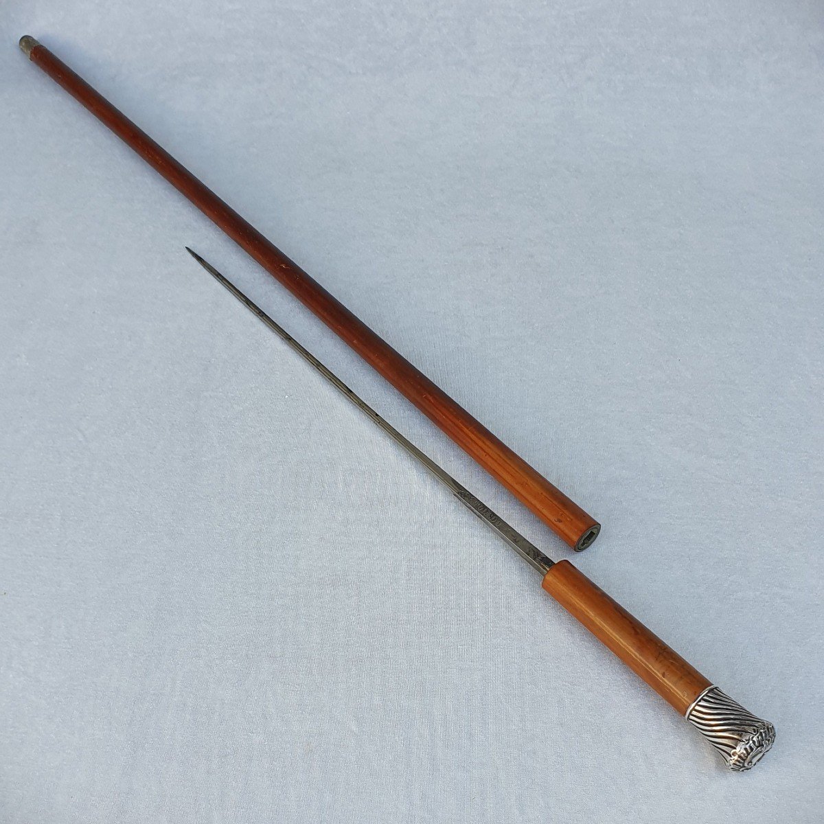 Sword Cane With Silver Pommel, Toledo Blade, Opening System Called “1/4 Turn”-photo-3