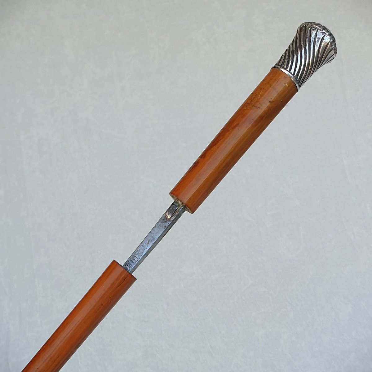 Sword Cane With Silver Pommel, Toledo Blade, Opening System Called “1/4 Turn”