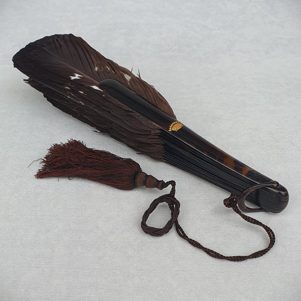 Capercaillie Feather Fan, Gold Count Crown, Circa 1890/1900-photo-2