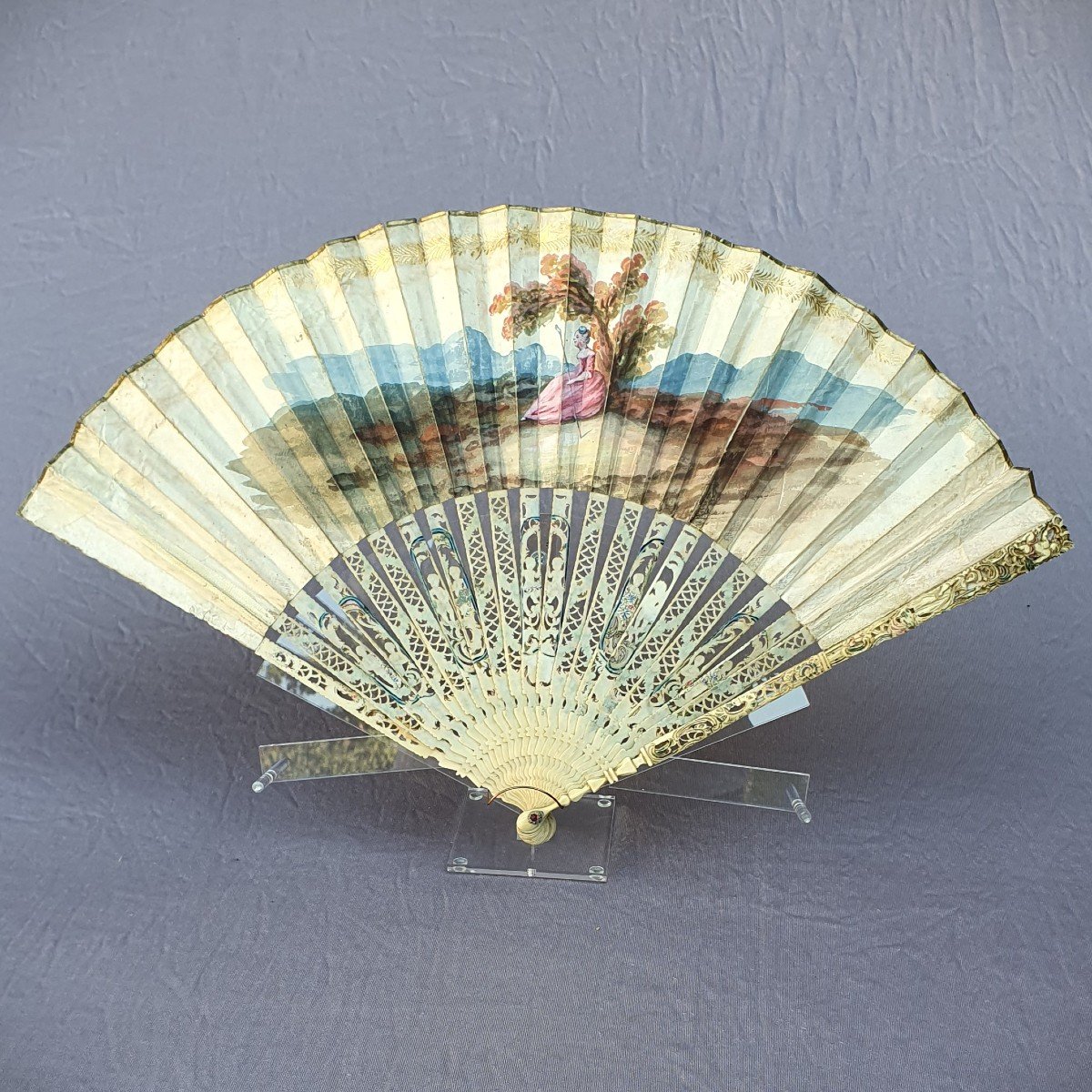 Antique Fan, Louis XVI Period, Gallant Scene-photo-5