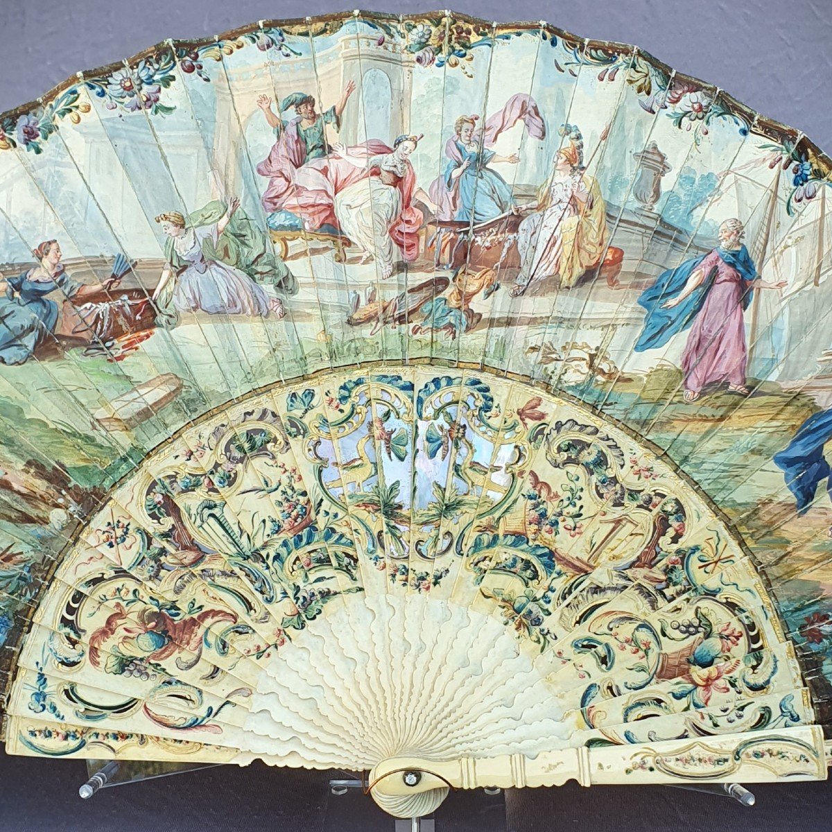 Antique Fan, Louis XV Period “achilles Among The Daughters Of Lycomedes”-photo-2