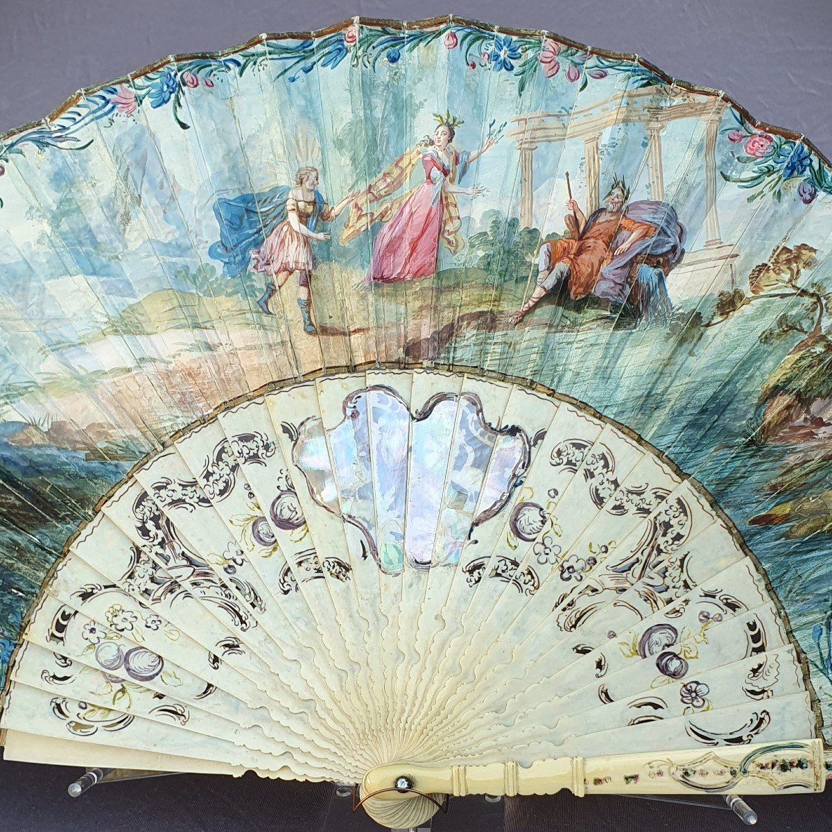 Antique Fan, Louis XV Period “achilles Among The Daughters Of Lycomedes”-photo-5