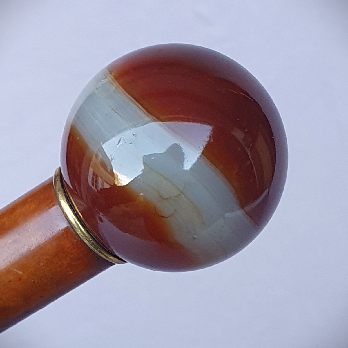 Canne époque Art Déco, pommeau boule en agate-photo-2