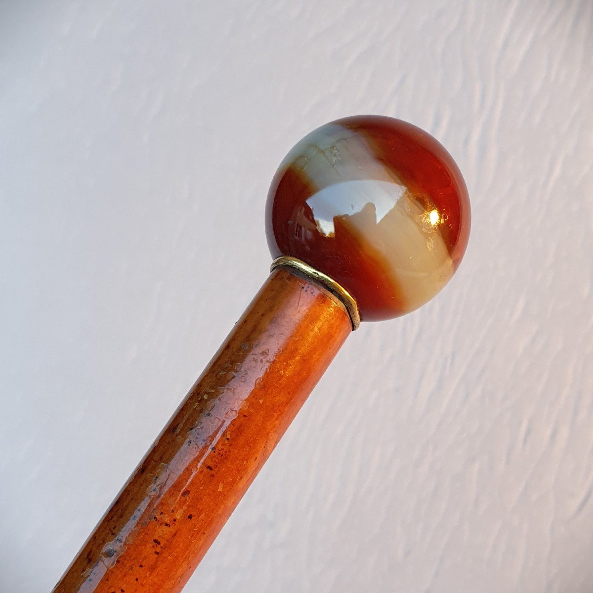 Canne époque Art Déco, pommeau boule en agate