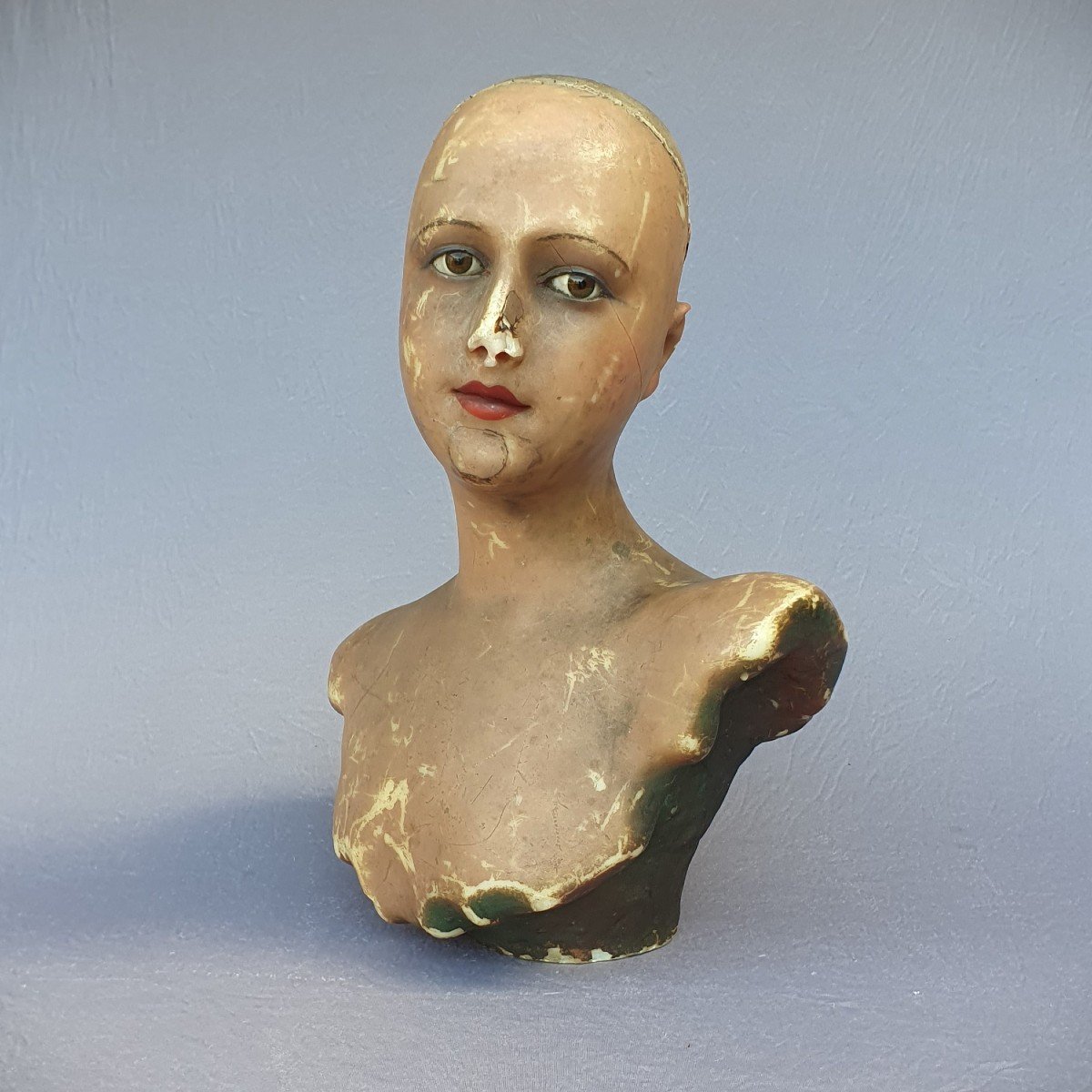 Old Bust Of A Milliner In Wax With Glass Eyes, Late 19th Century, Imans? Mannequin…-photo-2