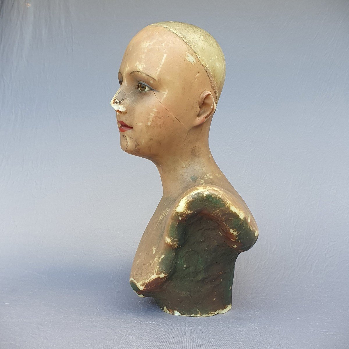 Old Bust Of A Milliner In Wax With Glass Eyes, Late 19th Century, Imans? Mannequin…-photo-3