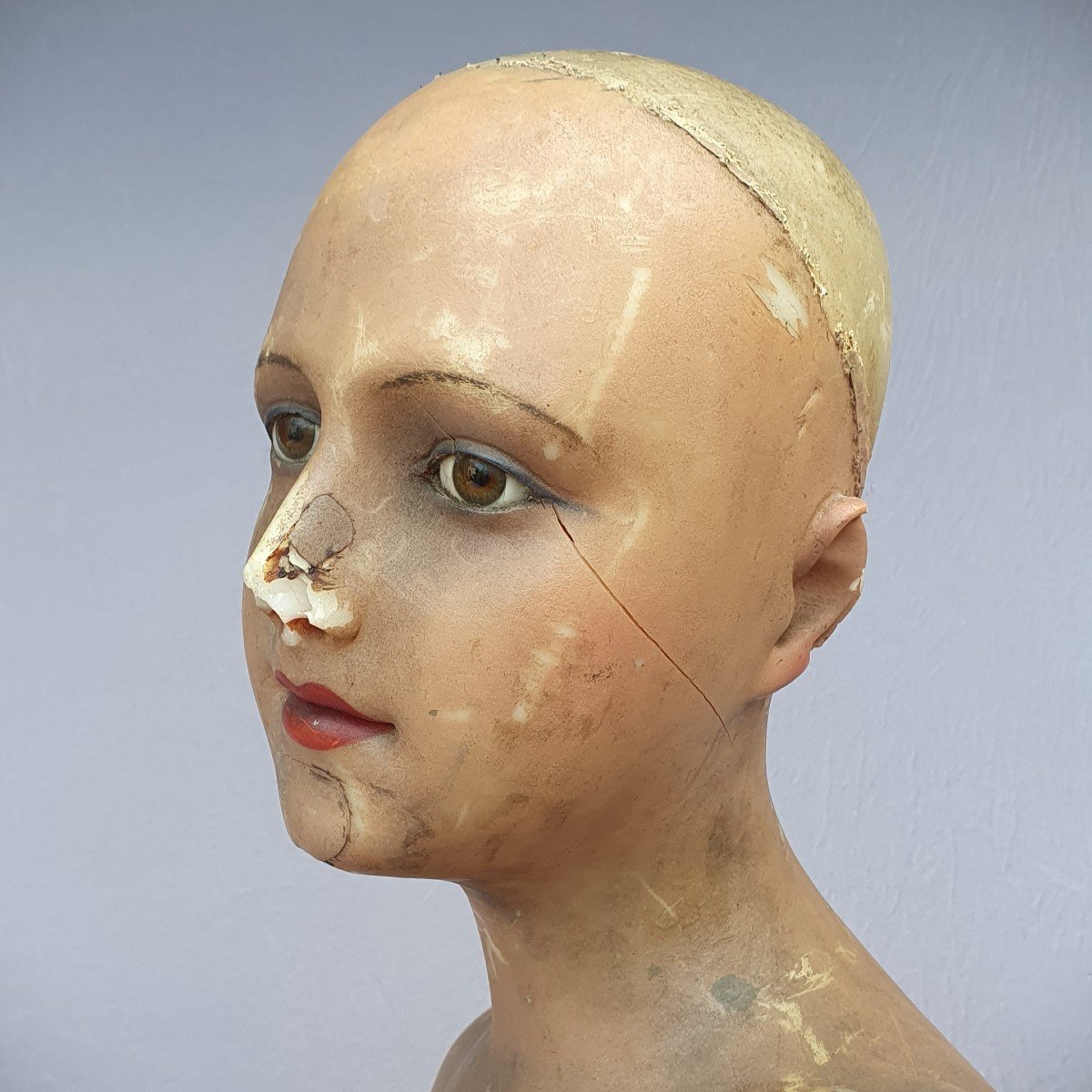 Old Bust Of A Milliner In Wax With Glass Eyes, Late 19th Century, Imans? Mannequin…-photo-3