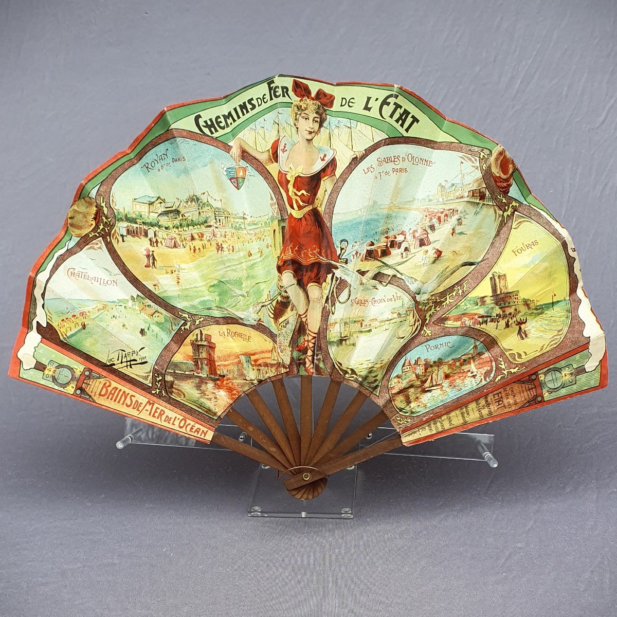 Art Nouveau Advertising Fan For The State Railway, Royan, Les Sables d'Olonne...circa 1902