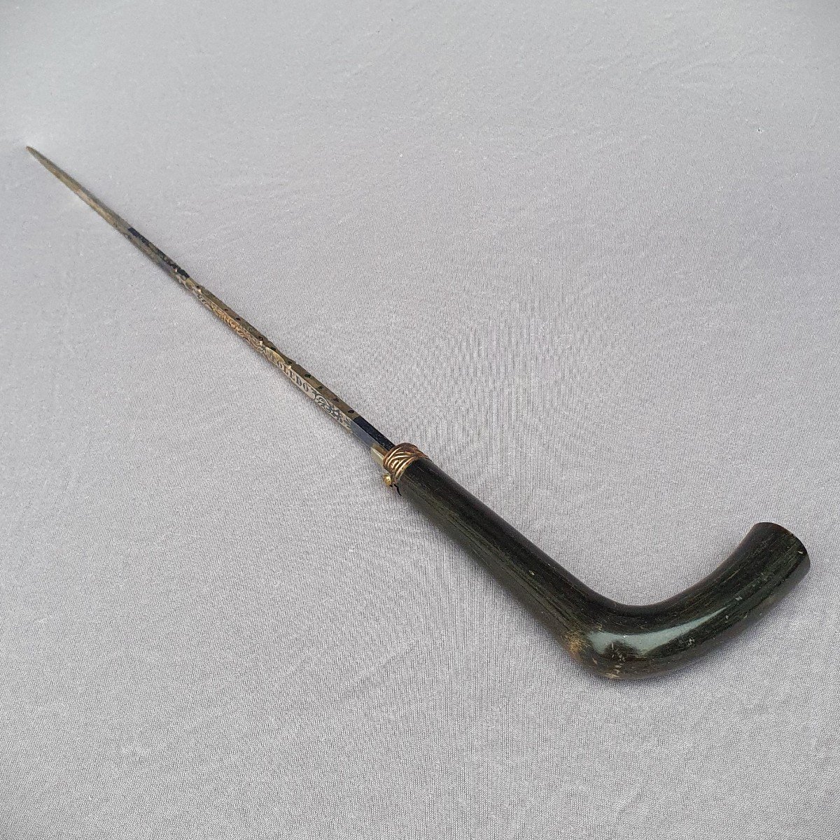 Antique Sword Cane Toledo Blade Horn Handle 19th Century-photo-3