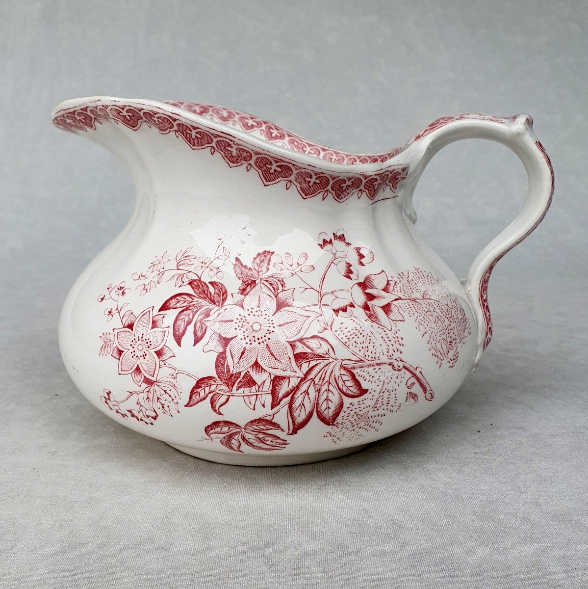 Creil Et Montereau, French Antique Wash Bowl And Pitcher Set,  Late 19th Century-photo-4