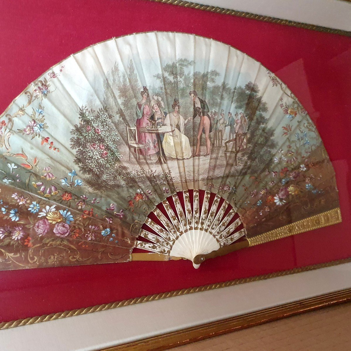 Antique Framed Fan, Circa 1820-photo-5