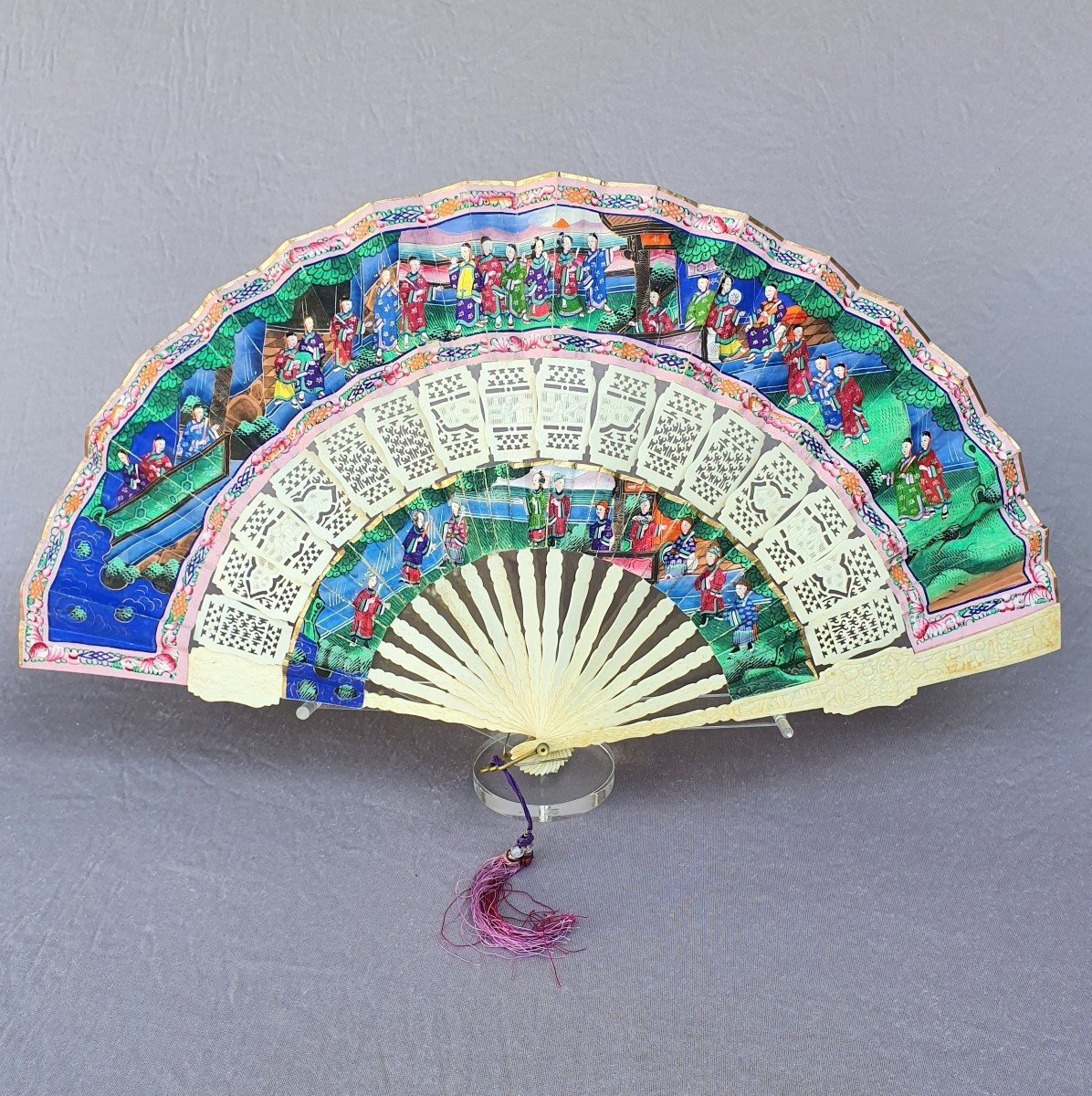 Antique China Fan, Cabriolet Type Fan, Bone, Late 19th Century-photo-1