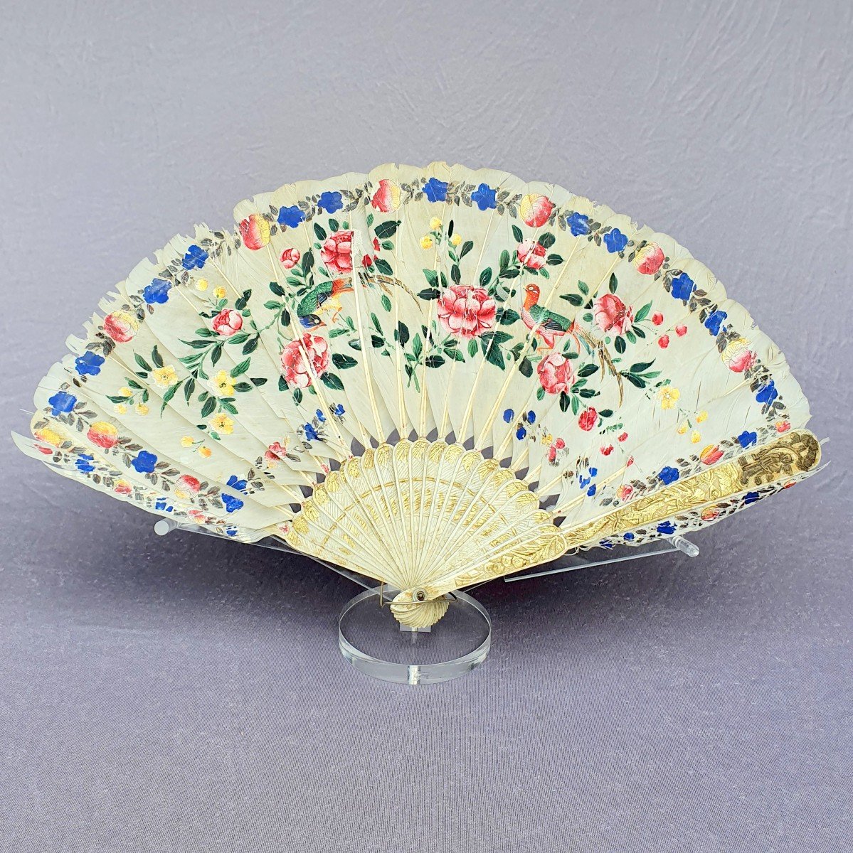 Antique Fan, Feathers Painted With Birds And Flowers, China-photo-2