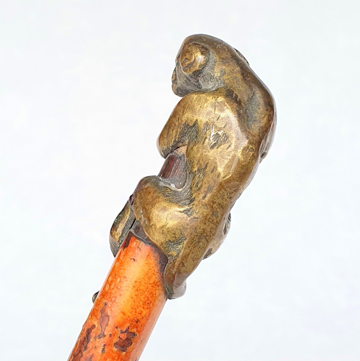 Antique Cane, Bronze Knob, Monkey-photo-3