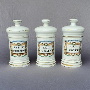 Three Pharmacy Pots, 19th Century Apothecary, Limoges Porcelain, A Collin Paris, Lot 2