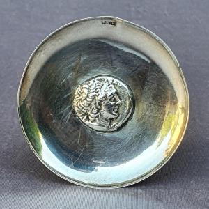 Monnaie Antique , pièce sertie dans une coupelle en argent :  Tétradrachme argent Ptolémée XII 