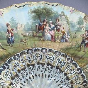 Antique Mother-of-pearl And Hand Painted Fan, 19th Century