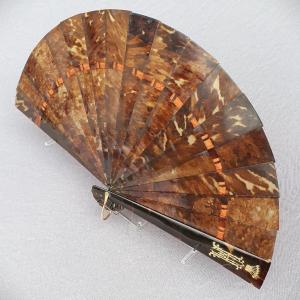 Antique Tortoise Shell Fan, Gold Monogram Under County Crown