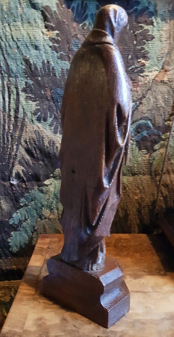 15th Century Gothic Sculpture, Virgin In Mourning In Carved Oak, Height 34 Cm-photo-3